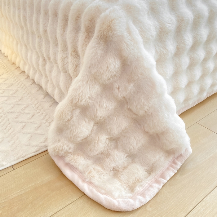 91家纺网 家纺一手货源 找家纺 品乐家纺 2025新款秋冬A类高克重300g泡泡兔绒保暖床单单品床单单件床单 泡泡 优雅白