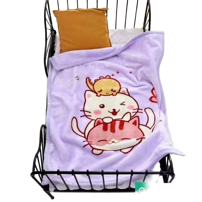 91家纺网 家纺一手货源 找家纺 悦织湾家纺 2025新款A类大版卡通毛毯儿童云毯童毯盖毯毯子绒毯小毯子沙发休闲毯办公室午睡毯 淘气喵紫