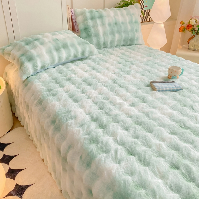 91家纺网 家纺一手货源 找家纺 品乐家纺 2025新款秋冬A类高克重300g泡泡兔绒保暖床单单品床单单件床单 炫彩 青草绿