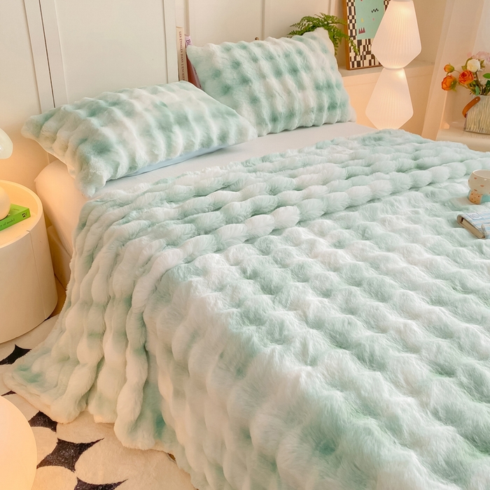 91家纺网 家纺一手货源 找家纺 品乐家纺 2025新款秋冬A类高克重300g泡泡兔绒保暖床单单品床单单件床单 炫彩 青草绿
