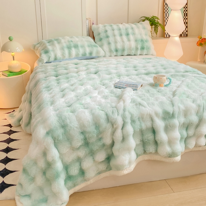 91家纺网 家纺一手货源 找家纺 品乐家纺 2025新款秋冬A类高克重300g泡泡兔绒保暖床单单品床单单件床单 炫彩 青草绿