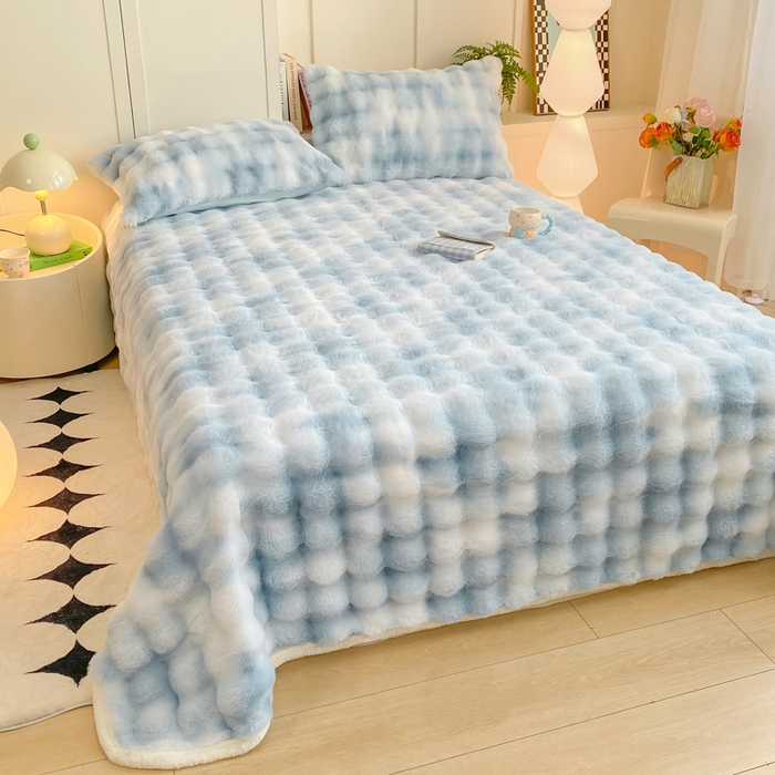 91家纺网 家纺一手货源 找家纺 品乐家纺 2025新款秋冬A类高克重300g泡泡兔绒保暖床单单品床单单件床单 炫彩 清水兰