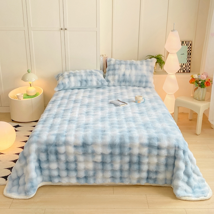 91家纺网 家纺一手货源 找家纺 品乐家纺 2025新款秋冬A类高克重300g泡泡兔绒保暖床单单品床单单件床单 炫彩 清水兰