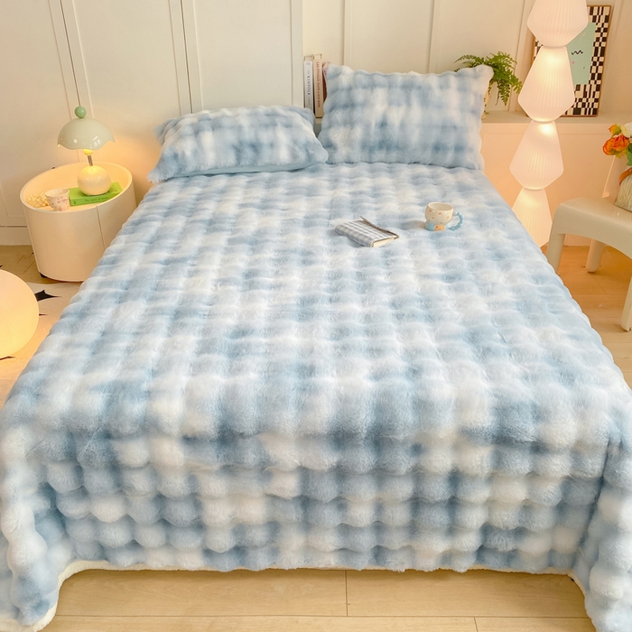 91家纺网 家纺一手货源 找家纺 品乐家纺 2025新款秋冬A类高克重300g泡泡兔绒保暖床单单品床单单件床单 炫彩 清水兰