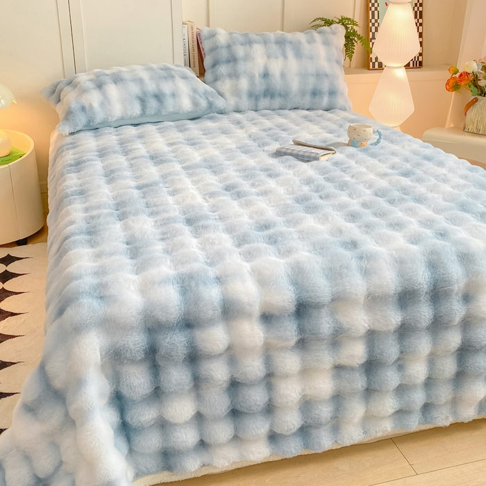 91家纺网 家纺一手货源 找家纺 品乐家纺 2025新款秋冬A类高克重300g泡泡兔绒保暖床单单品床单单件床单 炫彩 清水兰