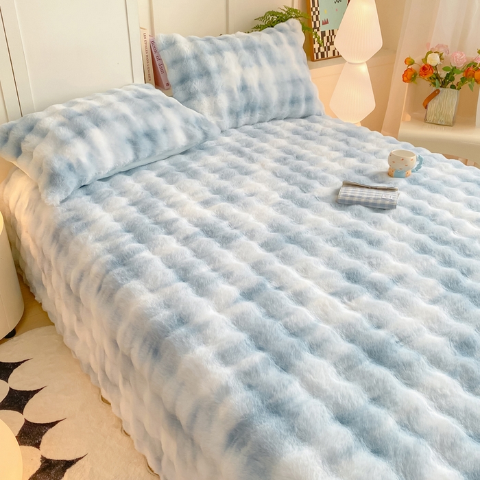 91家纺网 家纺一手货源 找家纺 品乐家纺 2025新款秋冬A类高克重300g泡泡兔绒保暖床单单品床单单件床单 炫彩 清水兰