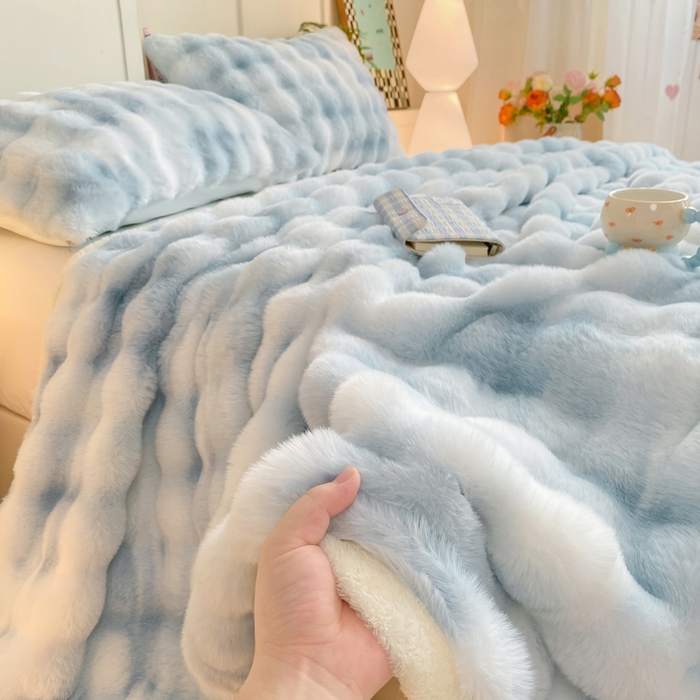 91家纺网 家纺一手货源 找家纺 品乐家纺 2025新款秋冬A类高克重300g泡泡兔绒保暖床单单品床单单件床单 炫彩 清水兰