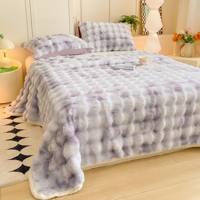 品乐家纺 2025新款秋冬A类高克重300g泡泡兔绒保暖床单单品床单单件床单 炫彩 雾灰紫