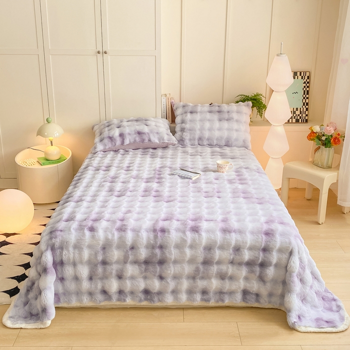 91家纺网 家纺一手货源 找家纺 品乐家纺 2025新款秋冬A类高克重300g泡泡兔绒保暖床单单品床单单件床单 炫彩 雾灰紫