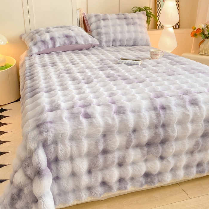 91家纺网 家纺一手货源 找家纺 品乐家纺 2025新款秋冬A类高克重300g泡泡兔绒保暖床单单品床单单件床单 炫彩 雾灰紫