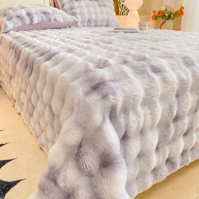 91家纺网 家纺一手货源 找家纺 品乐家纺 2025新款秋冬A类高克重300g泡泡兔绒保暖床单单品床单单件床单 炫彩 雾灰紫