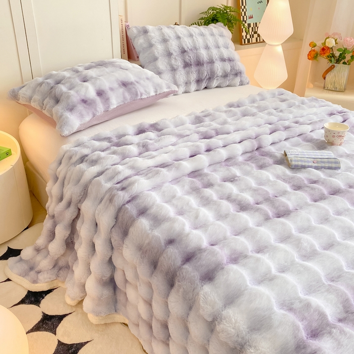 91家纺网 家纺一手货源 找家纺 品乐家纺 2025新款秋冬A类高克重300g泡泡兔绒保暖床单单品床单单件床单 炫彩 雾灰紫