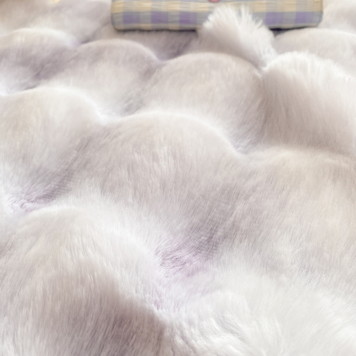 91家纺网 家纺一手货源 找家纺 品乐家纺 2025新款秋冬A类高克重300g泡泡兔绒保暖床单单品床单单件床单 炫彩 雾灰紫