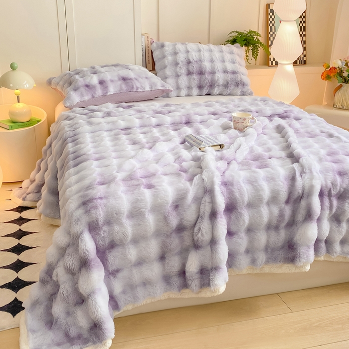 91家纺网 家纺一手货源 找家纺 品乐家纺 2025新款秋冬A类高克重300g泡泡兔绒保暖床单单品床单单件床单 炫彩 雾灰紫