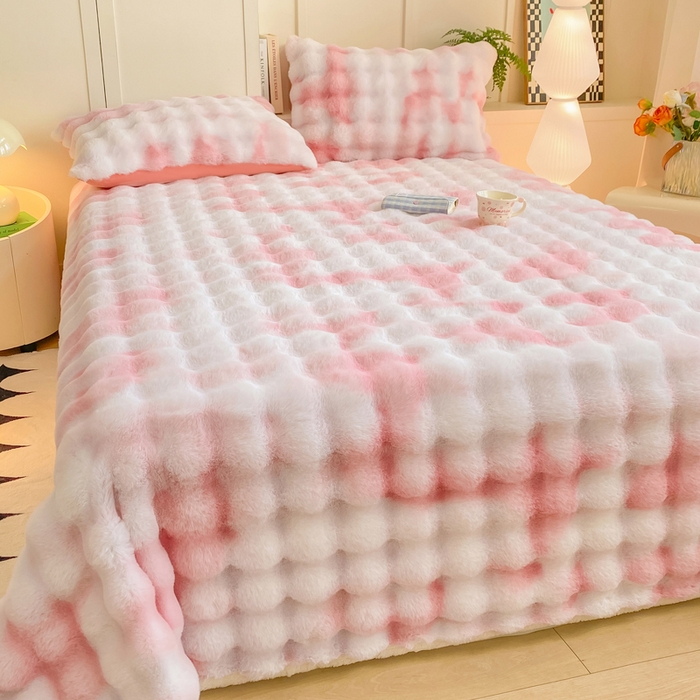 91家纺网 家纺一手货源 找家纺 品乐家纺 2025新款秋冬A类高克重300g泡泡兔绒保暖床单单品床单单件床单 炫彩 胭脂粉