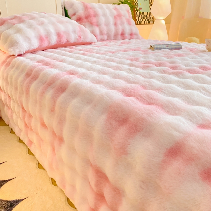 91家纺网 家纺一手货源 找家纺 品乐家纺 2025新款秋冬A类高克重300g泡泡兔绒保暖床单单品床单单件床单 炫彩 胭脂粉