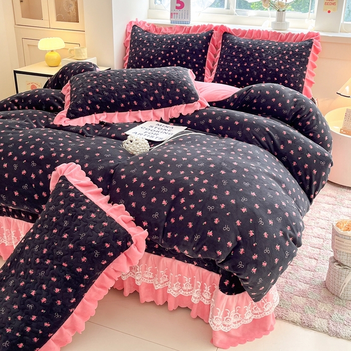 铠畅 2025新款加厚牛奶绒床盖四件套 花仙