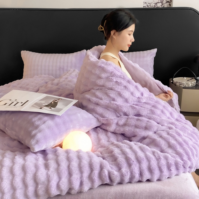 91家纺网 家纺一手货源 找家纺 品乐家纺 2025新款秋冬A类高克重300g泡泡兔绒保暖被套单品被套单件被套 泡泡  梦幻紫