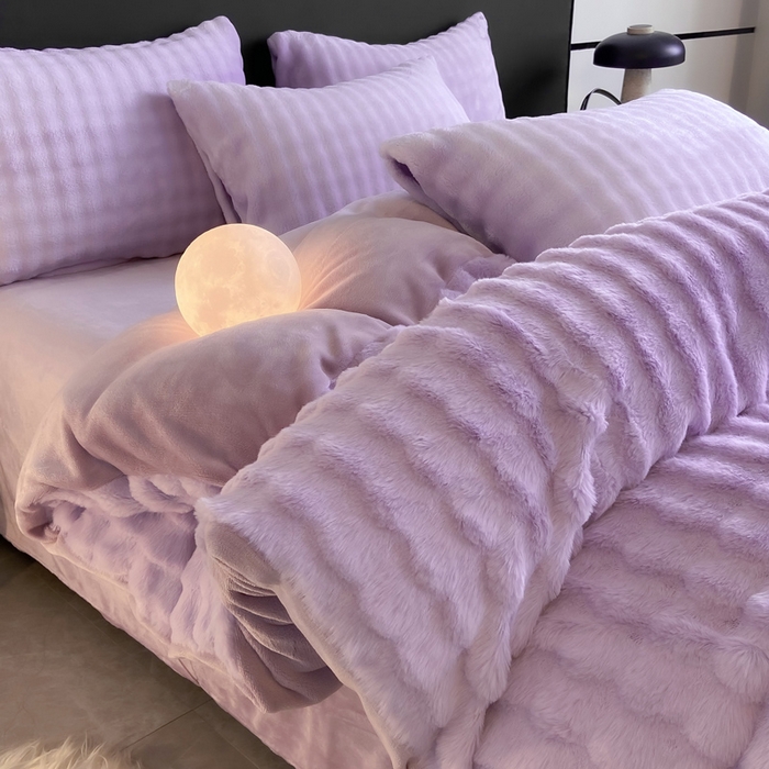 91家纺网 家纺一手货源 找家纺 品乐家纺 2025新款秋冬A类高克重300g泡泡兔绒保暖被套单品被套单件被套 泡泡  梦幻紫