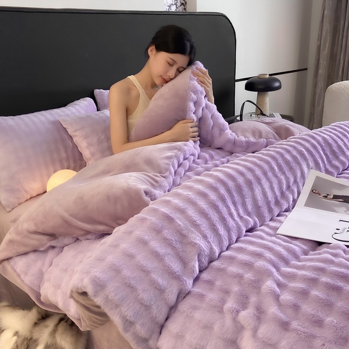 91家纺网 家纺一手货源 找家纺 品乐家纺 2025新款秋冬A类高克重300g泡泡兔绒保暖被套单品被套单件被套 泡泡  梦幻紫
