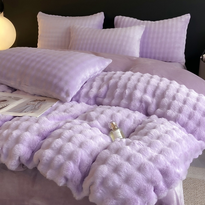 91家纺网 家纺一手货源 找家纺 品乐家纺 2025新款秋冬A类高克重300g泡泡兔绒保暖被套单品被套单件被套 泡泡  梦幻紫