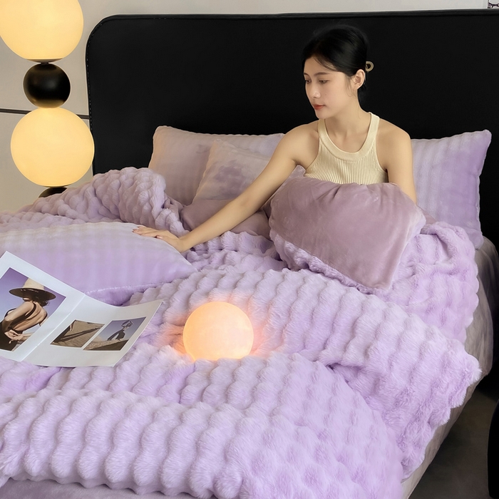 91家纺网 家纺一手货源 找家纺 品乐家纺 2025新款秋冬A类高克重300g泡泡兔绒保暖被套单品被套单件被套 泡泡  梦幻紫