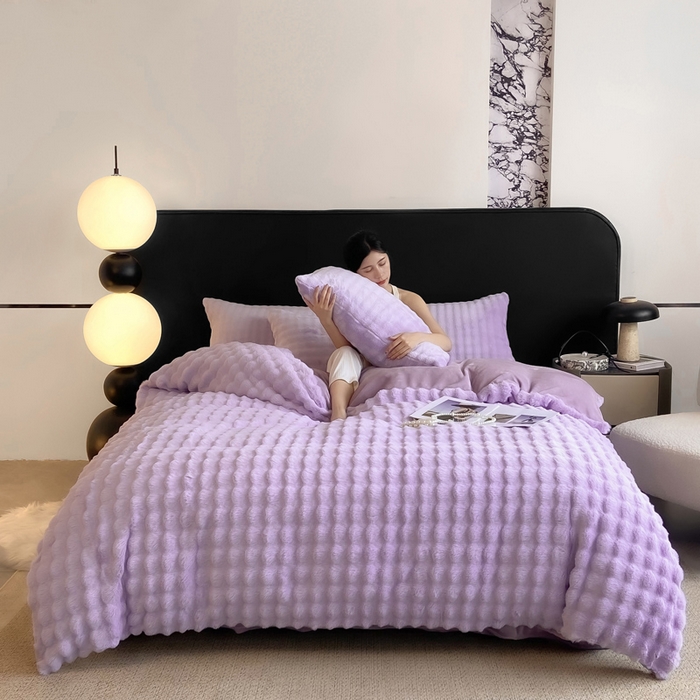 91家纺网 家纺一手货源 找家纺 品乐家纺 2025新款秋冬A类高克重300g泡泡兔绒保暖被套单品被套单件被套 泡泡  梦幻紫