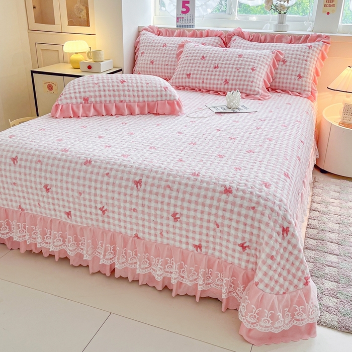 91家纺网 家纺一手货源 找家纺 铠畅 2025新款加厚牛奶绒床盖四件套 蜜糖蝴蝶结