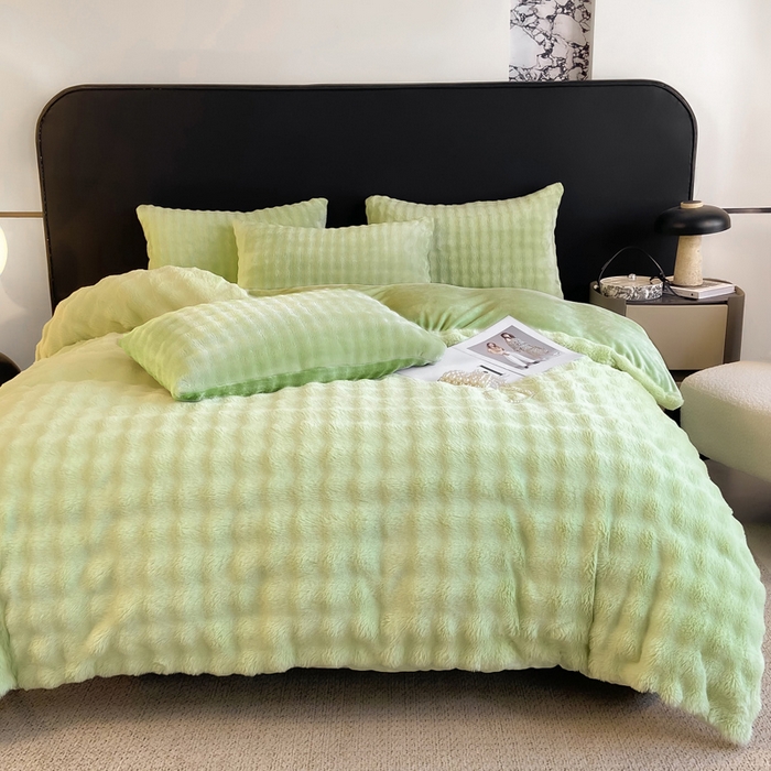 91家纺网 家纺一手货源 找家纺 品乐家纺 2025新款秋冬A类高克重300g泡泡兔绒保暖被套单品被套单件被套 泡泡  淡雅绿