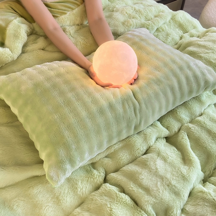 91家纺网 家纺一手货源 找家纺 品乐家纺 2025新款秋冬A类高克重300g泡泡兔绒保暖被套单品被套单件被套 泡泡  淡雅绿