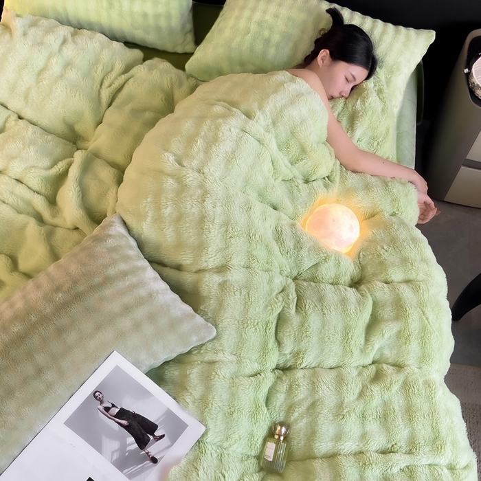 91家纺网 家纺一手货源 找家纺 品乐家纺 2025新款秋冬A类高克重300g泡泡兔绒保暖被套单品被套单件被套 泡泡  淡雅绿