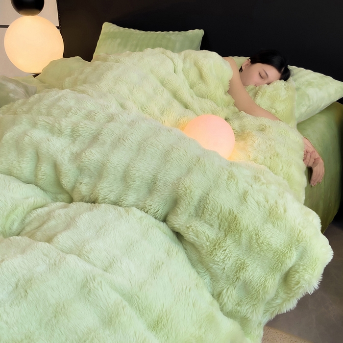 91家纺网 家纺一手货源 找家纺 品乐家纺 2025新款秋冬A类高克重300g泡泡兔绒保暖被套单品被套单件被套 泡泡  淡雅绿