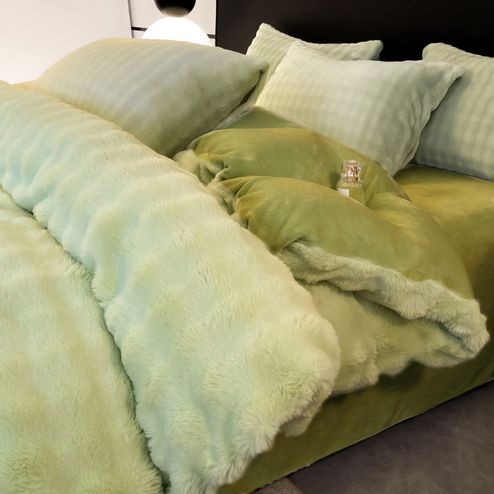 91家纺网 家纺一手货源 找家纺 品乐家纺 2025新款秋冬A类高克重300g泡泡兔绒保暖被套单品被套单件被套 泡泡  淡雅绿