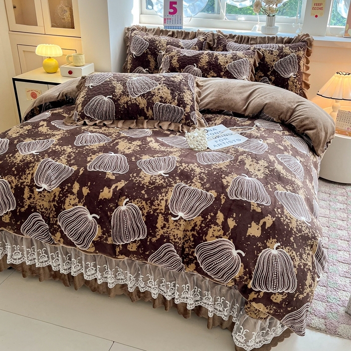 91家纺网 家纺一手货源 找家纺 铠畅 2025新款加厚牛奶绒床盖四件套 南瓜派