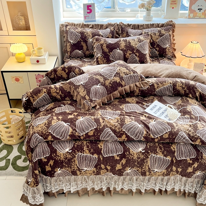 91家纺网 家纺一手货源 找家纺 铠畅 2025新款加厚牛奶绒床盖四件套 南瓜派