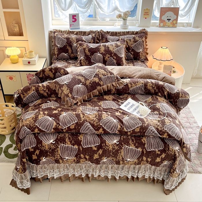 91家纺网 家纺一手货源 找家纺 铠畅 2025新款加厚牛奶绒床盖四件套 南瓜派