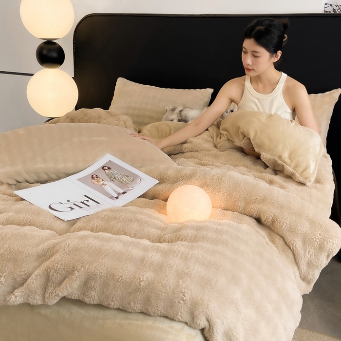 91家纺网 家纺一手货源 找家纺 品乐家纺 2025新款秋冬A类高克重300g泡泡兔绒保暖被套单品被套单件被套 泡泡  卡其驼