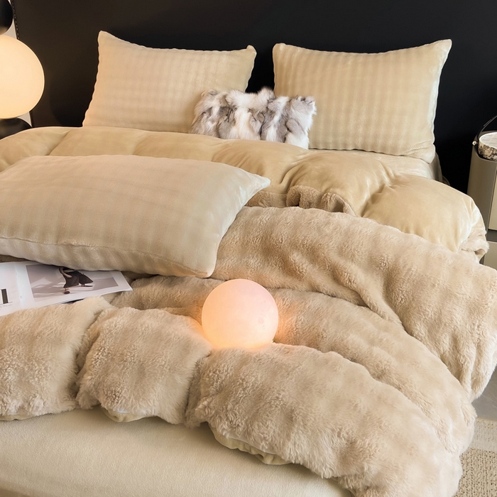 91家纺网 家纺一手货源 找家纺 品乐家纺 2025新款秋冬A类高克重300g泡泡兔绒保暖被套单品被套单件被套 泡泡  卡其驼