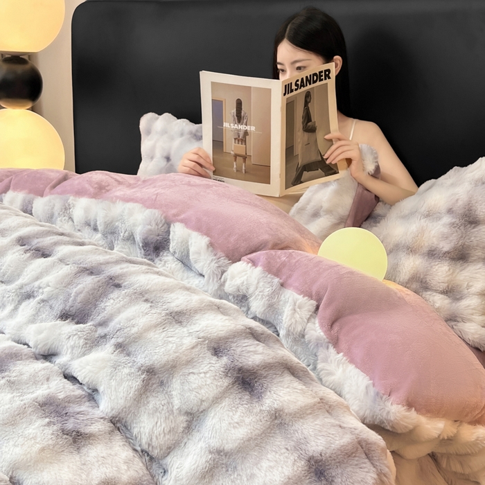 91家纺网 家纺一手货源 找家纺 品乐家纺 2025新款秋冬A类高克重300g泡泡兔绒保暖被套单品被套单件被套 炫彩   雾灰紫