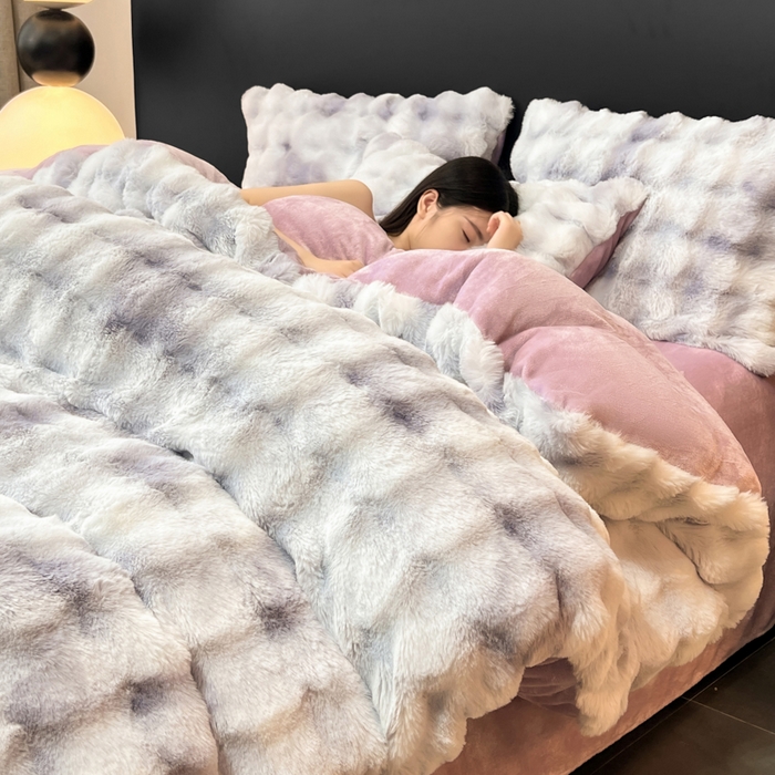 91家纺网 家纺一手货源 找家纺 品乐家纺 2025新款秋冬A类高克重300g泡泡兔绒保暖被套单品被套单件被套 炫彩   雾灰紫
