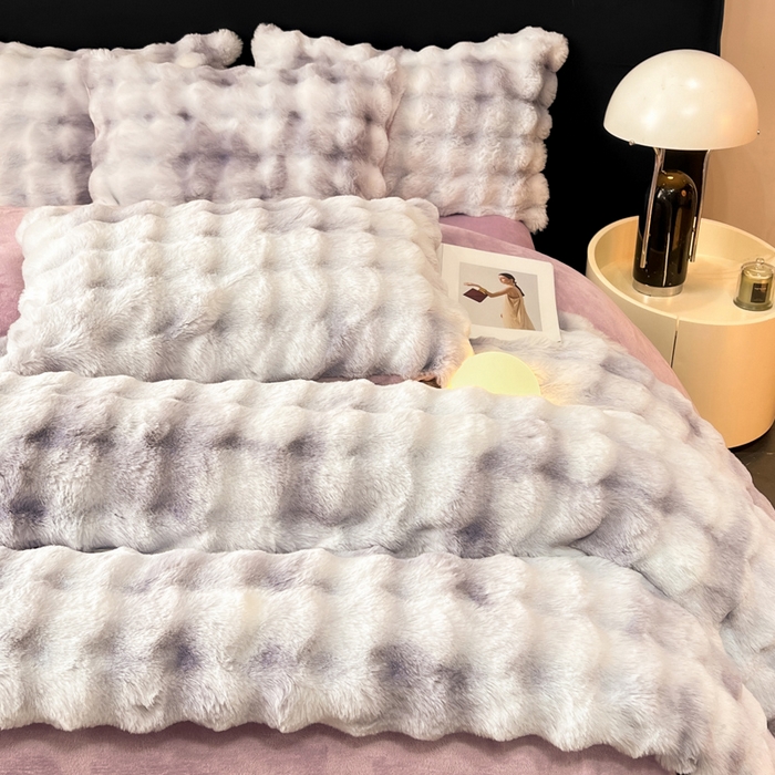 91家纺网 家纺一手货源 找家纺 品乐家纺 2025新款秋冬A类高克重300g泡泡兔绒保暖被套单品被套单件被套 炫彩   雾灰紫