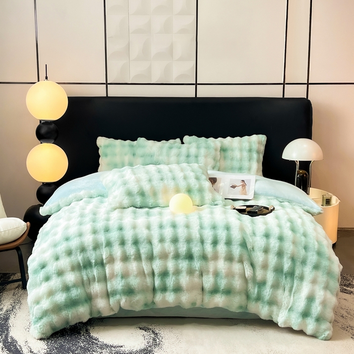 91家纺网 家纺一手货源 找家纺 品乐家纺 2025新款秋冬A类高克重300g泡泡兔绒保暖被套单品被套单件被套 炫彩  青草绿