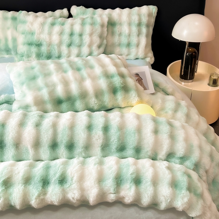 91家纺网 家纺一手货源 找家纺 品乐家纺 2025新款秋冬A类高克重300g泡泡兔绒保暖被套单品被套单件被套 炫彩  青草绿