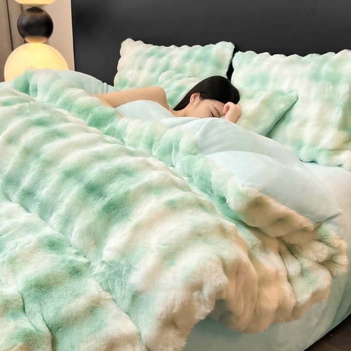 91家纺网 家纺一手货源 找家纺 品乐家纺 2025新款秋冬A类高克重300g泡泡兔绒保暖被套单品被套单件被套 炫彩  青草绿
