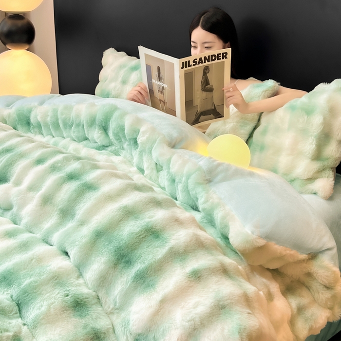 91家纺网 家纺一手货源 找家纺 品乐家纺 2025新款秋冬A类高克重300g泡泡兔绒保暖被套单品被套单件被套 炫彩  青草绿