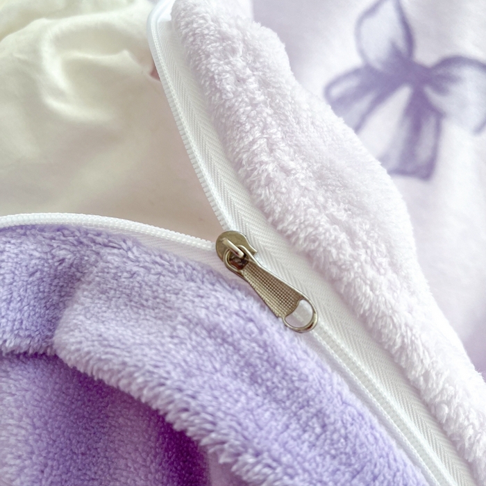 91家纺网 家纺一手货源 找家纺 铠畅 2025新款加厚牛奶绒床盖四件套 紫色蝴蝶结