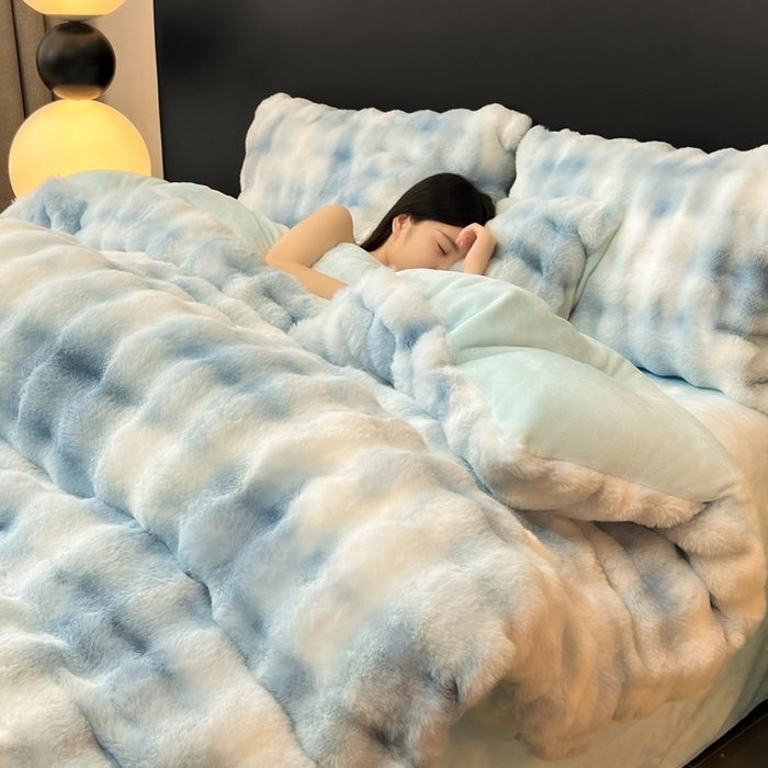 91家纺网 家纺一手货源 找家纺 品乐家纺 2025新款秋冬A类高克重300g泡泡兔绒保暖被套单品被套单件被套 炫彩 清水兰