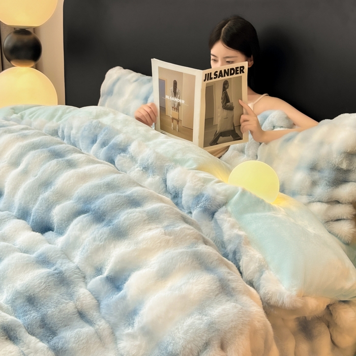 91家纺网 家纺一手货源 找家纺 品乐家纺 2025新款秋冬A类高克重300g泡泡兔绒保暖被套单品被套单件被套 炫彩 清水兰