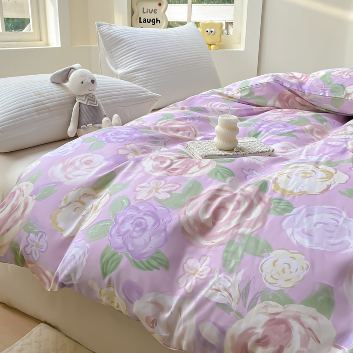 91家纺网 家纺一手货源 找家纺 麋兔 2025新款全棉纯棉ins印花单品被套 被套单件 花幽兰-紫