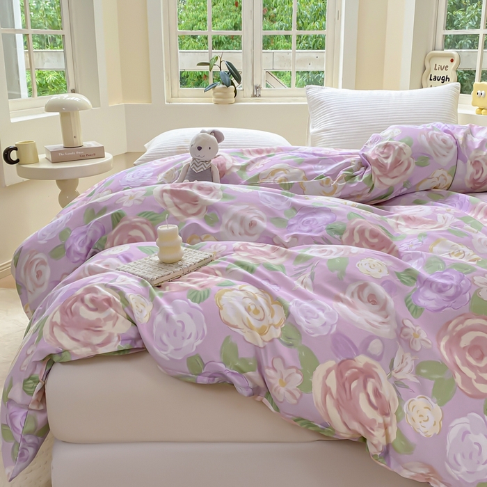 91家纺网 家纺一手货源 找家纺 麋兔 2025新款全棉纯棉ins印花单品被套 被套单件 花幽兰-紫